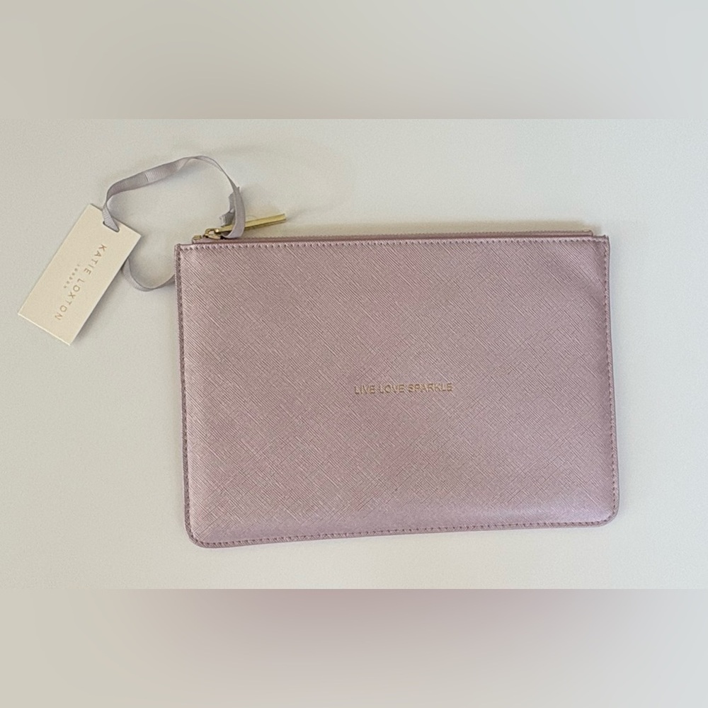Katie Loxton London Live Love Sparkle Perfect Pouch in metallic pink-NWT